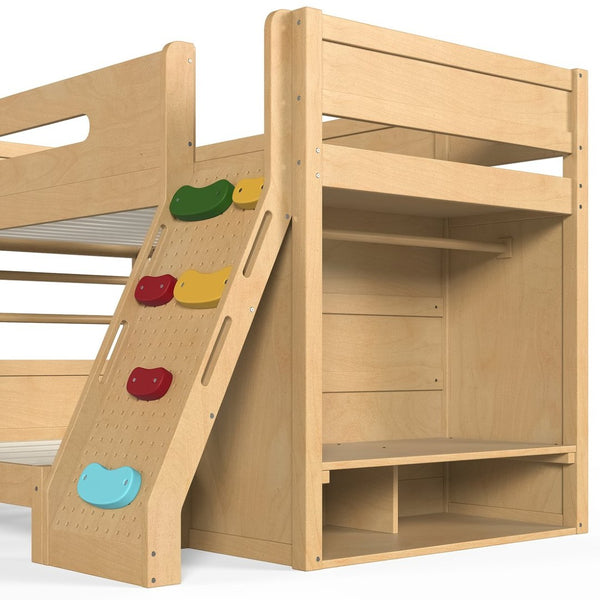 English Elm Twin/twin Xl Over Full Solid Pine Bunk Bed with Wardrobe Storage and Climbing Ladder Natural W5305S00137