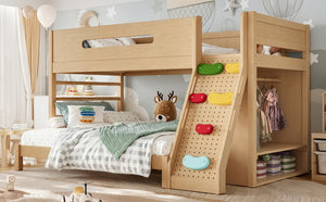 English Elm Twin/twin Xl Over Full Solid Pine Bunk Bed with Wardrobe Storage and Climbing Ladder Natural W5305S00137