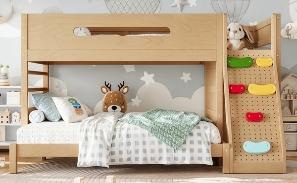 English Elm Twin/twin Xl Over Full Solid Pine Bunk Bed with Wardrobe Storage and Climbing Ladder Natural W5305S00137