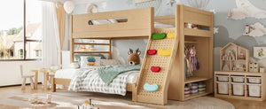 English Elm Twin/twin Xl Over Full Solid Pine Bunk Bed with Wardrobe Storage and Climbing Ladder Natural W5305S00137