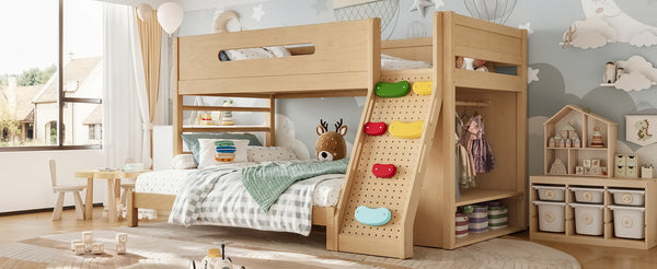 English Elm Twin/twin Xl Over Full Solid Pine Bunk Bed with Wardrobe Storage and Climbing Ladder Natural W5305S00137