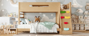 English Elm Twin/twin Xl Over Full Solid Pine Bunk Bed with Wardrobe Storage and Climbing Ladder Natural W5305S00137
