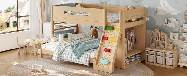 English Elm Twin/twin Xl Over Full Solid Pine Bunk Bed with Wardrobe Storage and Climbing Ladder Natural W5305S00137