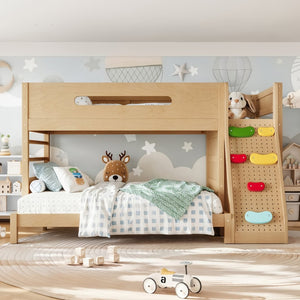 English Elm Twin/twin Xl Over Full Solid Pine Bunk Bed with Wardrobe Storage and Climbing Ladder Natural W5305S00137