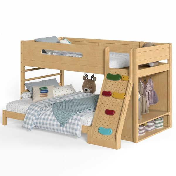 English Elm Twin/twin Xl Over Full Solid Pine Bunk Bed with Wardrobe Storage and Climbing Ladder Natural W5305S00137