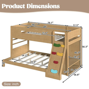 English Elm Twin/twin Xl Over Full Solid Pine Bunk Bed with Wardrobe Storage and Climbing Ladder Natural W5305S00137