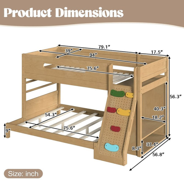 English Elm Twin/twin Xl Over Full Solid Pine Bunk Bed with Wardrobe Storage and Climbing Ladder Natural W5305S00137