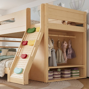 English Elm Twin/twin Xl Over Full Solid Pine Bunk Bed with Wardrobe Storage and Climbing Ladder Natural W5305S00137
