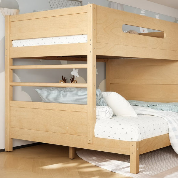 English Elm Twin/twin Xl Over Full Solid Pine Bunk Bed with Wardrobe Storage and Climbing Ladder Natural W5305S00137
