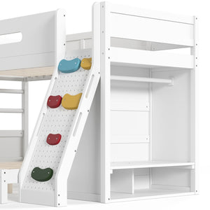 English Elm Twin Xl Over Queen Bunk Bed Pine Wood Frame Rock Climbing Ladder Wardrobe Storage White W5305S00138
