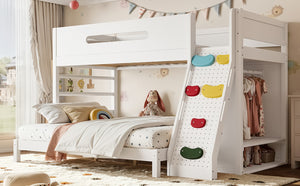 English Elm Twin Xl Over Queen Bunk Bed Pine Wood Frame Rock Climbing Ladder Wardrobe Storage White W5305S00138