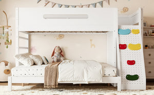 English Elm Twin Xl Over Queen Bunk Bed Pine Wood Frame Rock Climbing Ladder Wardrobe Storage White W5305S00138