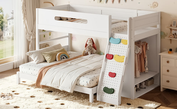 English Elm Twin Xl Over Queen Bunk Bed Pine Wood Frame Rock Climbing Ladder Wardrobe Storage White W5305S00138