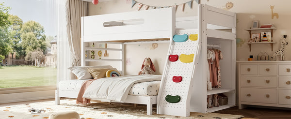 English Elm Twin Xl Over Queen Bunk Bed Pine Wood Frame Rock Climbing Ladder Wardrobe Storage White W5305S00138