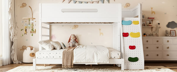 English Elm Twin Xl Over Queen Bunk Bed Pine Wood Frame Rock Climbing Ladder Wardrobe Storage White W5305S00138