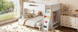 English Elm Twin Xl Over Queen Bunk Bed Pine Wood Frame Rock Climbing Ladder Wardrobe Storage White W5305S00138