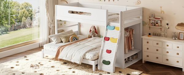 English Elm Twin Xl Over Queen Bunk Bed Pine Wood Frame Rock Climbing Ladder Wardrobe Storage White W5305S00138