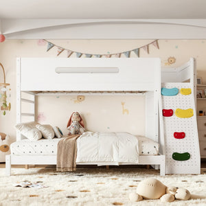 English Elm Twin Xl Over Queen Bunk Bed Pine Wood Frame Rock Climbing Ladder Wardrobe Storage White W5305S00138