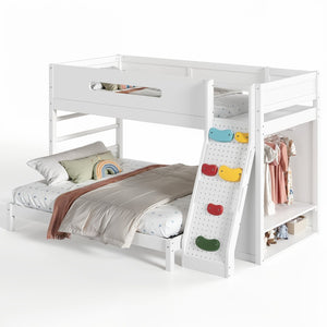 English Elm Twin Xl Over Queen Bunk Bed Pine Wood Frame Rock Climbing Ladder Wardrobe Storage White W5305S00138