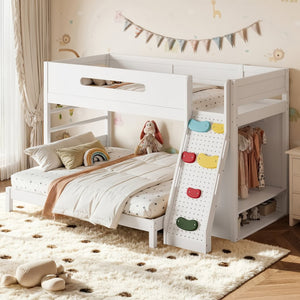 English Elm Twin Xl Over Queen Bunk Bed Pine Wood Frame Rock Climbing Ladder Wardrobe Storage White W5305S00138