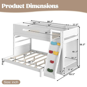 English Elm Twin Xl Over Queen Bunk Bed Pine Wood Frame Rock Climbing Ladder Wardrobe Storage White W5305S00138