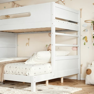 English Elm Twin Xl Over Queen Bunk Bed Pine Wood Frame Rock Climbing Ladder Wardrobe Storage White W5305S00138