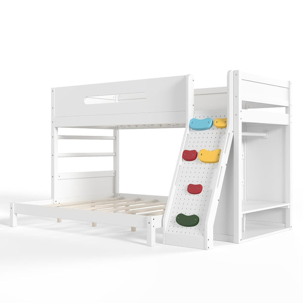 English Elm Twin Xl Over Queen Bunk Bed Pine Wood Frame Rock Climbing Ladder Wardrobe Storage White W5305S00138