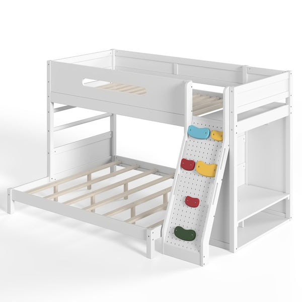 English Elm Twin Xl Over Queen Bunk Bed Pine Wood Frame Rock Climbing Ladder Wardrobe Storage White W5305S00138