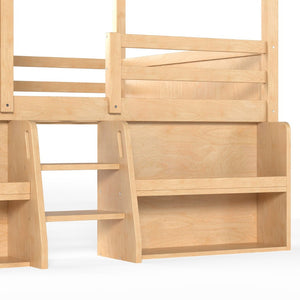 English Elm Full Size Pine Wood House Loft Bed with Staircase Storage Shelves and Playhouse Roof W5305S00139