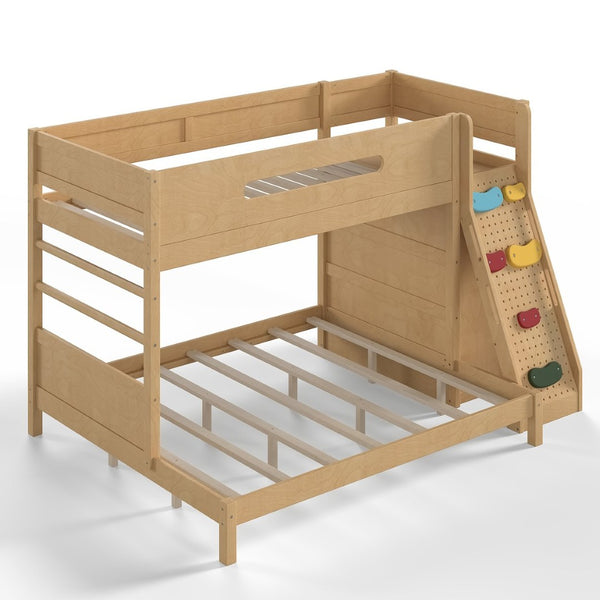 English Elm Twin Xl Over Queen Bunk Bed Pine Wood Frame Rock Climbing Ladder Wardrobe Storage Natural W5305S00140