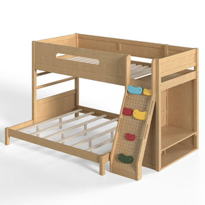 English Elm Twin Xl Over Queen Bunk Bed Pine Wood Frame Rock Climbing Ladder Wardrobe Storage Natural W5305S00140