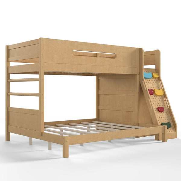 English Elm Twin Xl Over Queen Bunk Bed Pine Wood Frame Rock Climbing Ladder Wardrobe Storage Natural W5305S00140