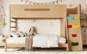 English Elm Twin Xl Over Queen Bunk Bed Pine Wood Frame Rock Climbing Ladder Wardrobe Storage Natural W5305S00140