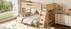 English Elm Twin Xl Over Queen Bunk Bed Pine Wood Frame Rock Climbing Ladder Wardrobe Storage Natural W5305S00140