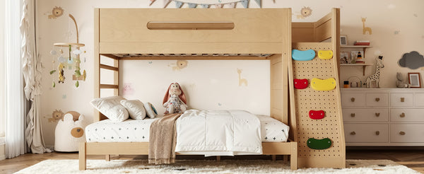 English Elm Twin Xl Over Queen Bunk Bed Pine Wood Frame Rock Climbing Ladder Wardrobe Storage Natural W5305S00140