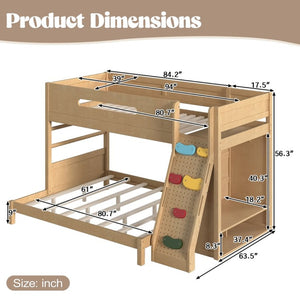 English Elm Twin Xl Over Queen Bunk Bed Pine Wood Frame Rock Climbing Ladder Wardrobe Storage Natural W5305S00140