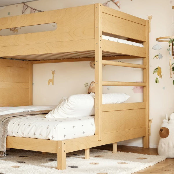 English Elm Twin Xl Over Queen Bunk Bed Pine Wood Frame Rock Climbing Ladder Wardrobe Storage Natural W5305S00140