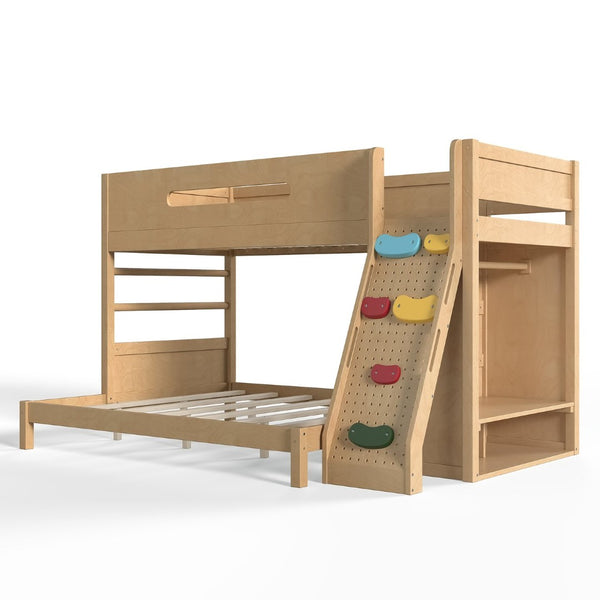 English Elm Twin Xl Over Queen Bunk Bed Pine Wood Frame Rock Climbing Ladder Wardrobe Storage Natural W5305S00140