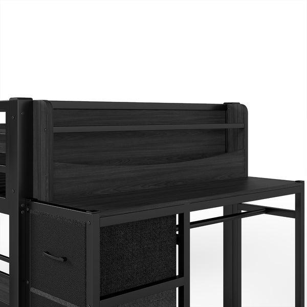 English Elm Quad Twin Metal Bunk Bed with Wardrobe Five Drawers and Shelf for Shared Rooms W5305S00143