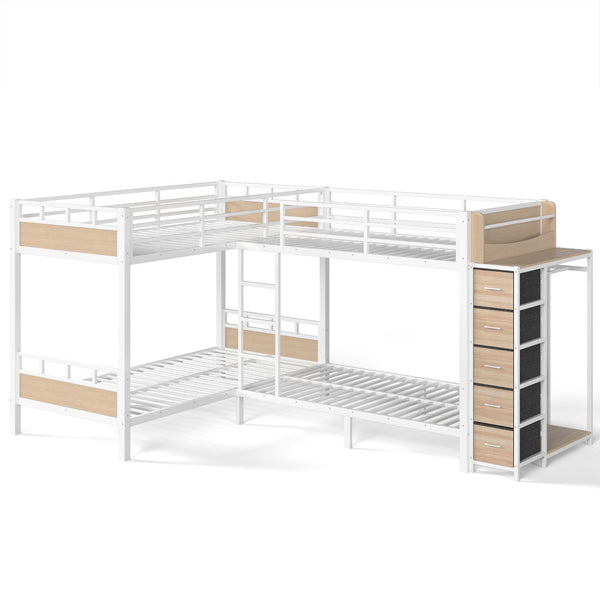English Elm Quad Twin Bunk Bed with Wardrobe Drawers and Shelves for Shared Kids Rooms W5305S00144