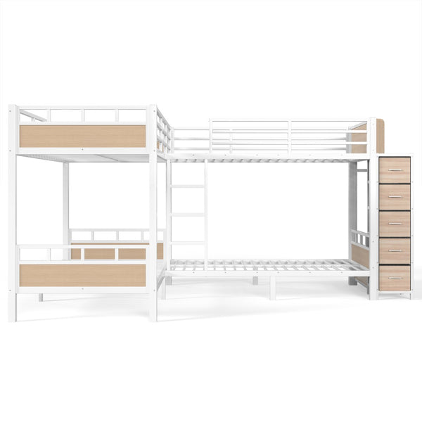 English Elm Quad Twin Bunk Bed with Wardrobe Drawers and Shelves for Shared Kids Rooms W5305S00144
