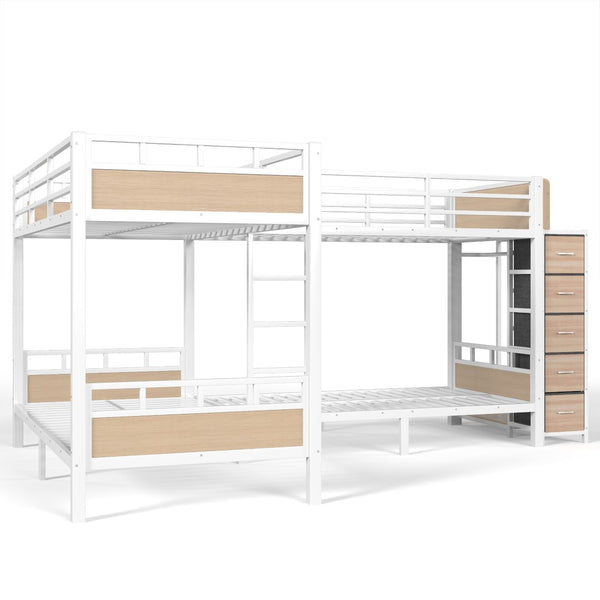 English Elm Quad Twin Bunk Bed with Wardrobe Drawers and Shelves for Shared Kids Rooms W5305S00144