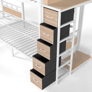 English Elm Quad Twin Bunk Bed with Wardrobe Drawers and Shelves for Shared Kids Rooms W5305S00144