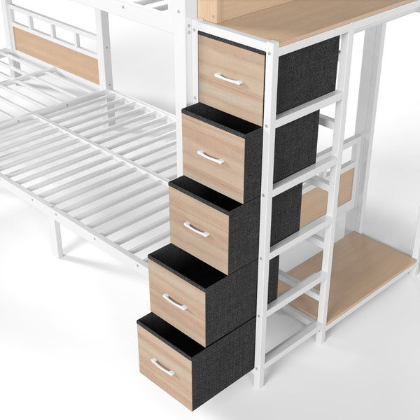 English Elm Quad Twin Bunk Bed with Wardrobe Drawers and Shelves for Shared Kids Rooms W5305S00144