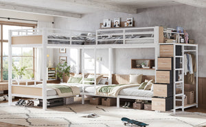 English Elm Quad Twin Bunk Bed with Wardrobe Drawers and Shelves for Shared Kids Rooms W5305S00144