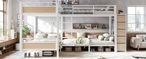 English Elm Quad Twin Bunk Bed with Wardrobe Drawers and Shelves for Shared Kids Rooms W5305S00144