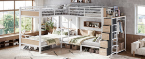 English Elm Quad Twin Bunk Bed with Wardrobe Drawers and Shelves for Shared Kids Rooms W5305S00144