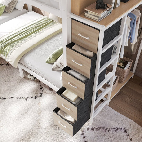 English Elm Quad Twin Bunk Bed with Wardrobe Drawers and Shelves for Shared Kids Rooms W5305S00144