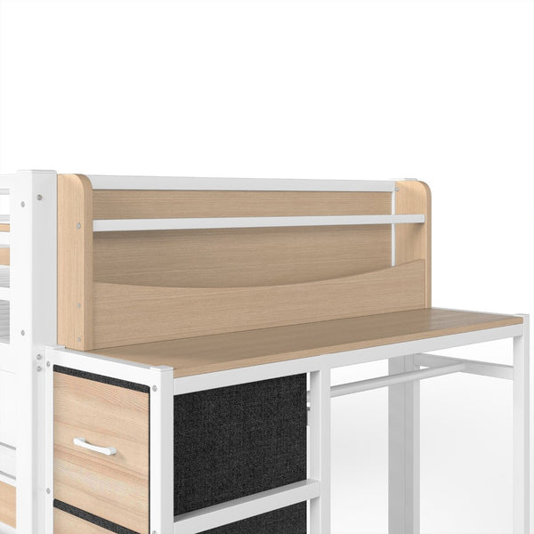 English Elm Quad Twin Bunk Bed with Wardrobe Drawers and Shelves for Shared Kids Rooms W5305S00144