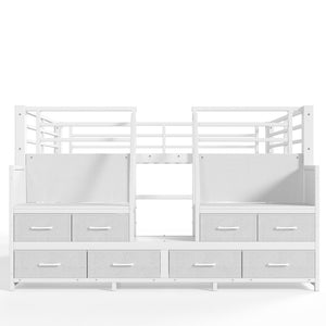 English Elm Full Low Loft Bed with Storage Stairs Fabric Drawers Built-in Lights White Frame W5305S00145